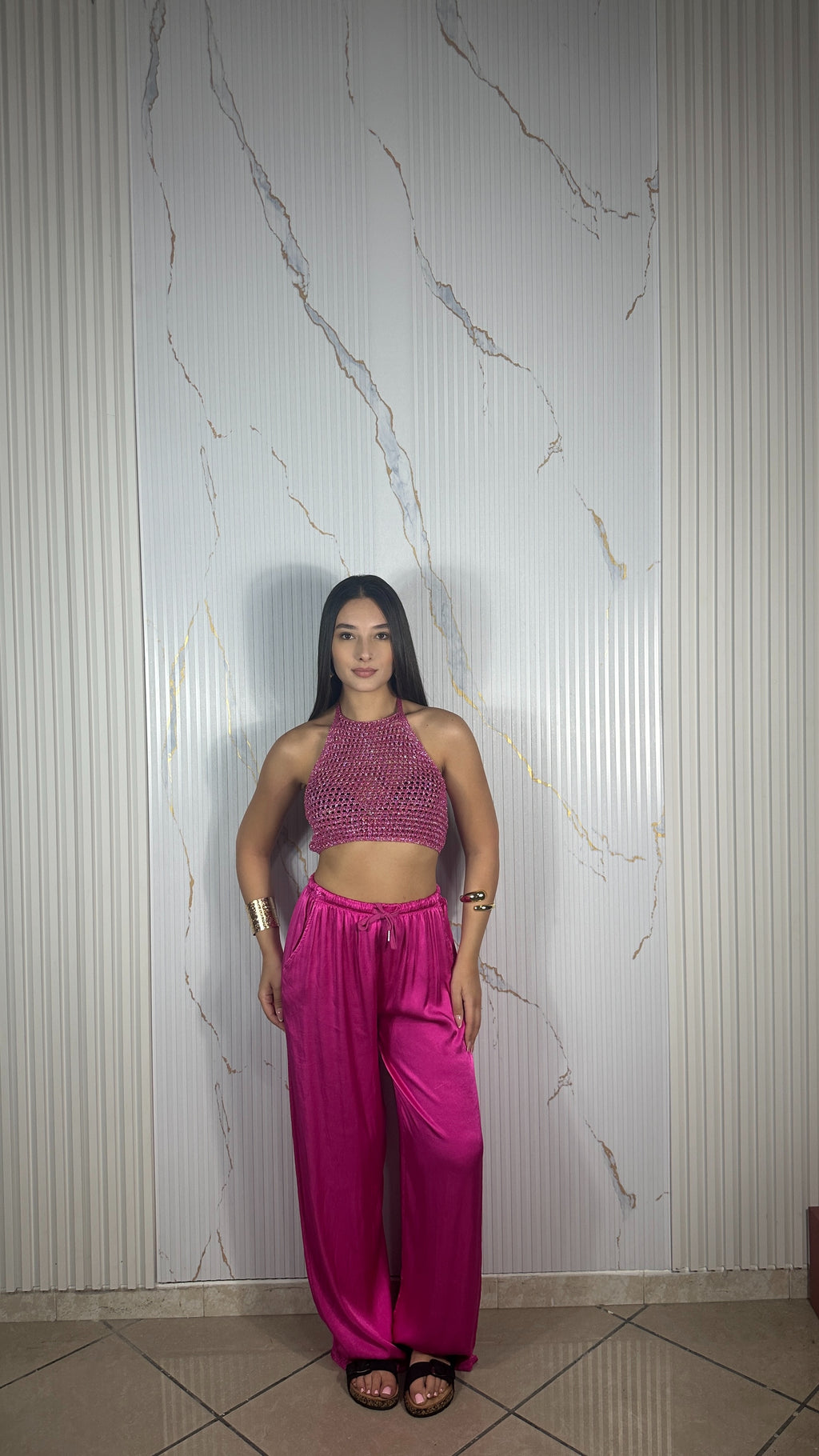 Pantalone Satin Fucsia