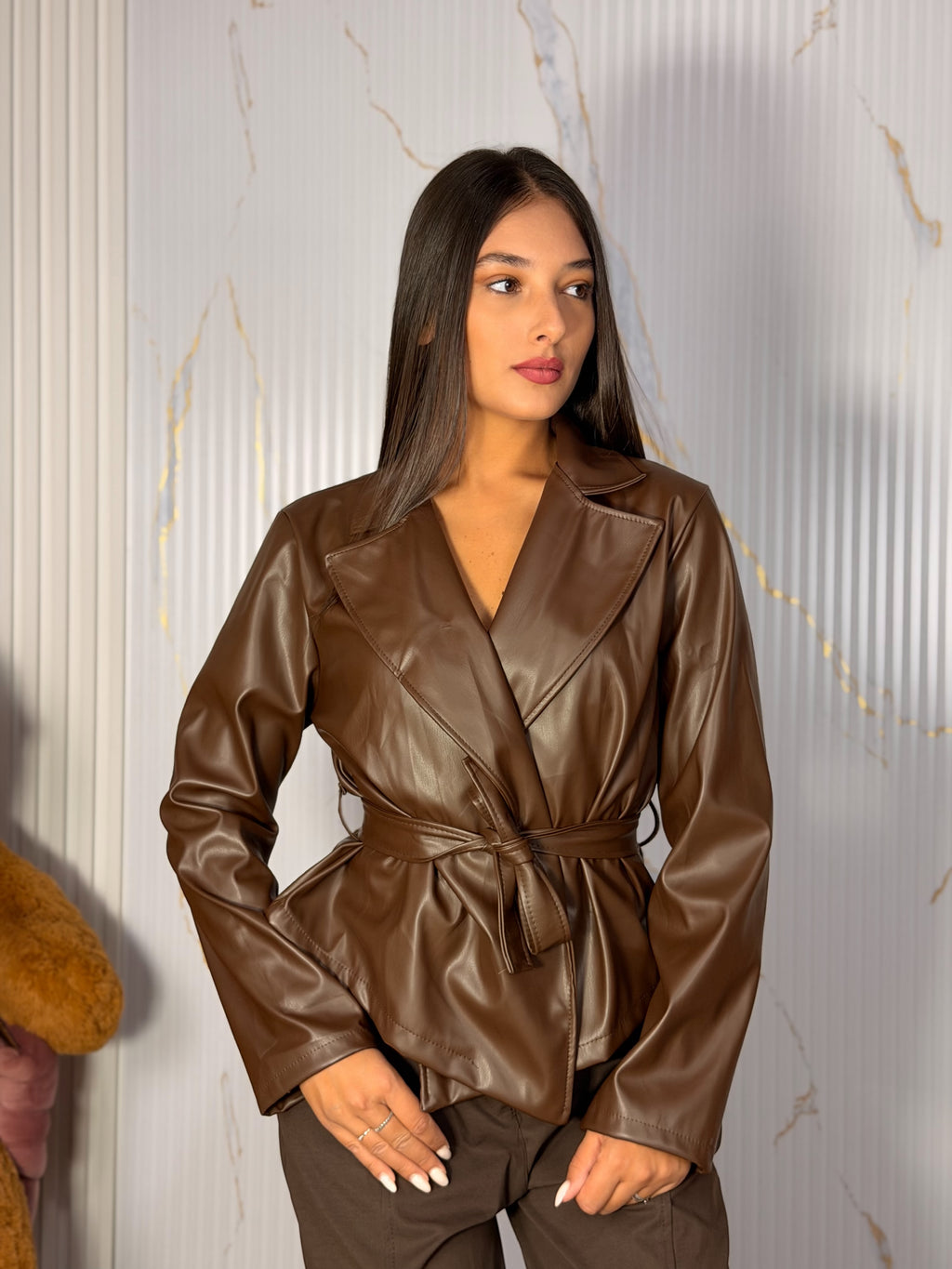 Giacca in pelle marrone