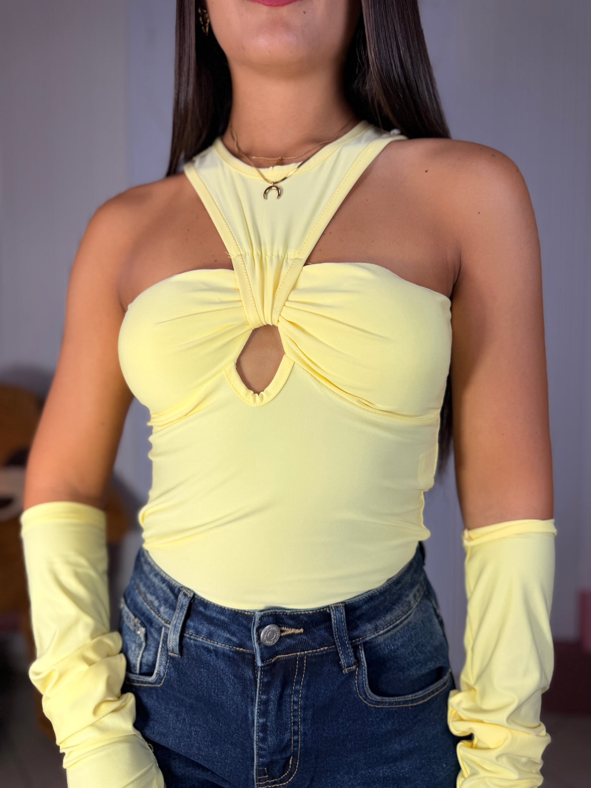 Body Con Manicotti Giallo