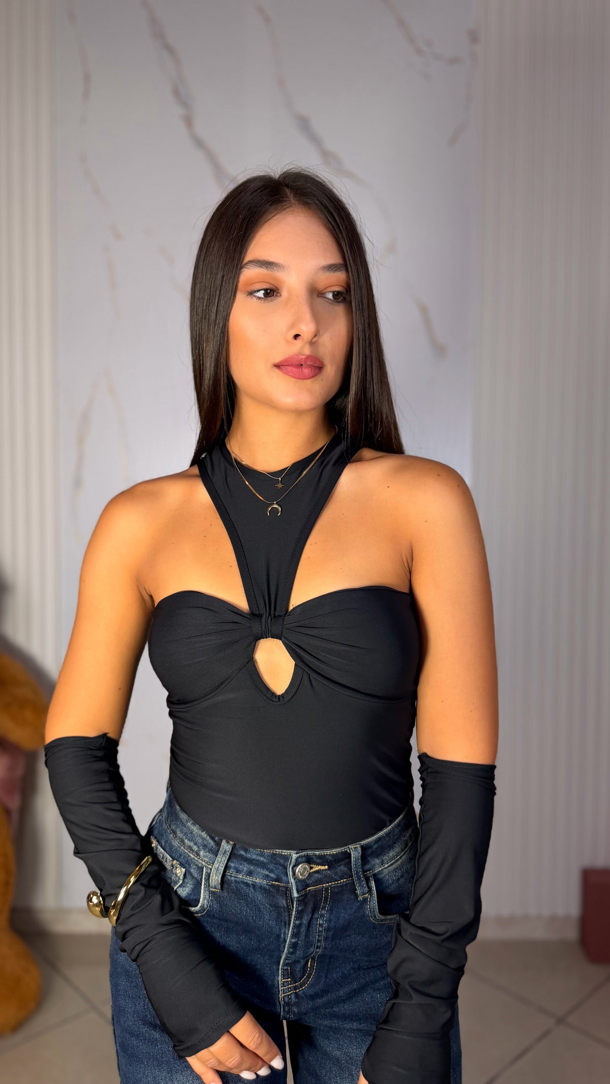 Body Con Manicotti Nero