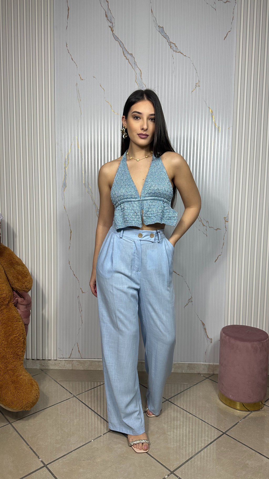 Top Satin Azzurro