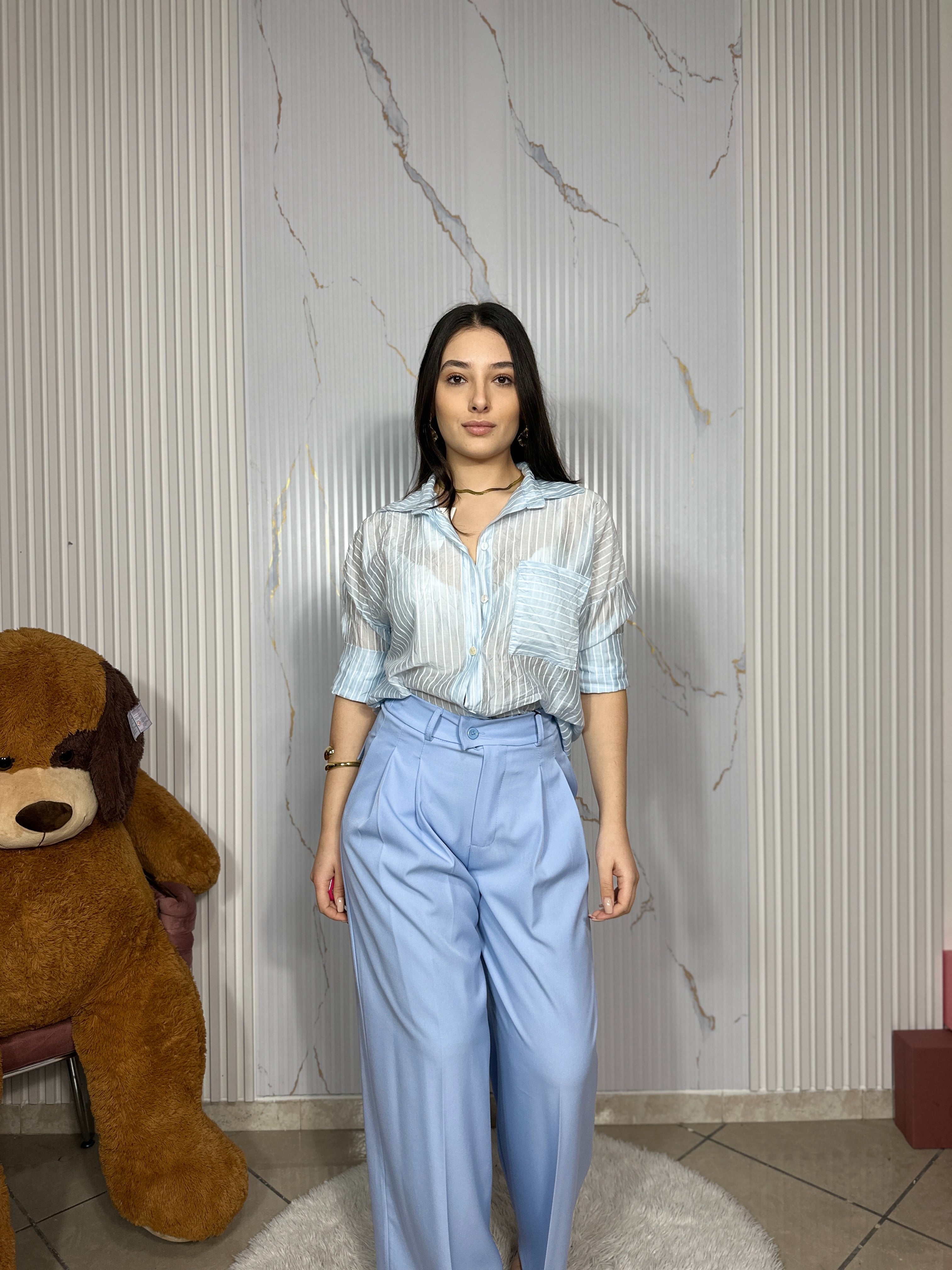 Camicia a righe azzurro