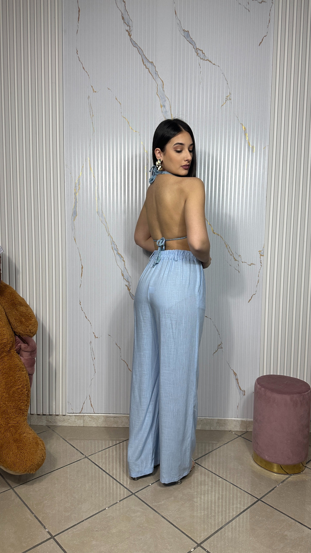 Top Satin Azzurro