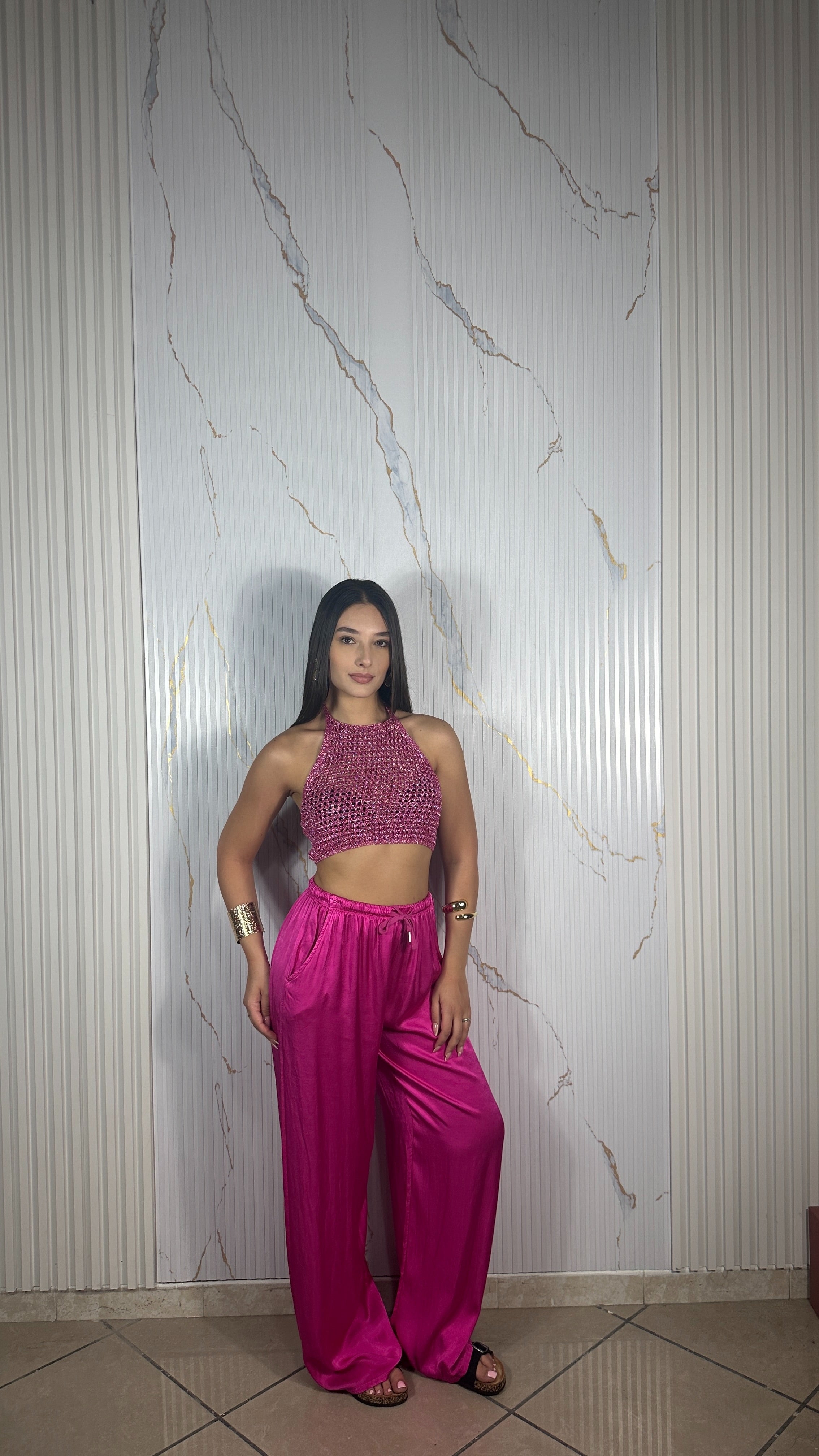 Pantalone Satin Fucsia