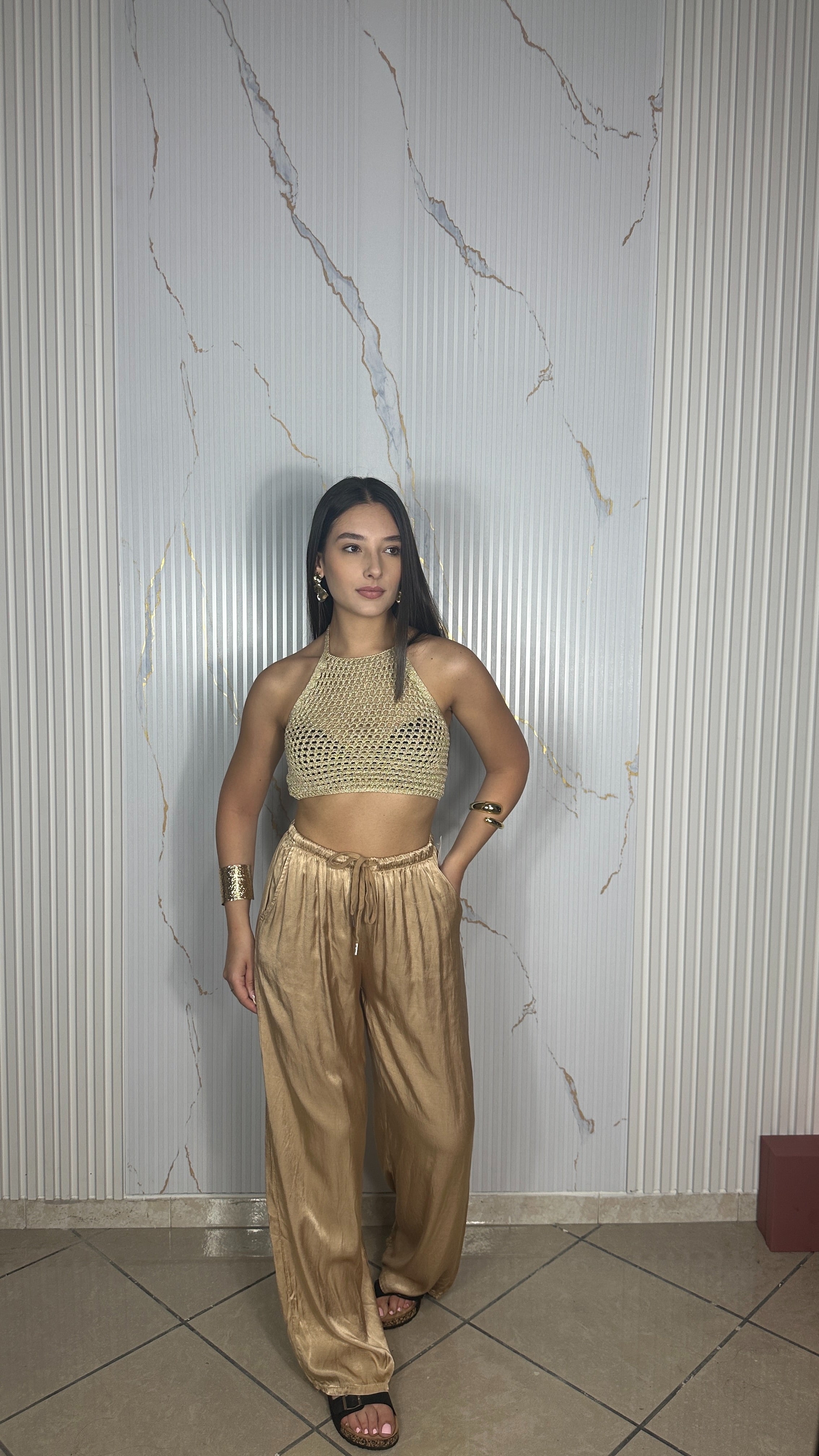 Pantalone Satin Oro