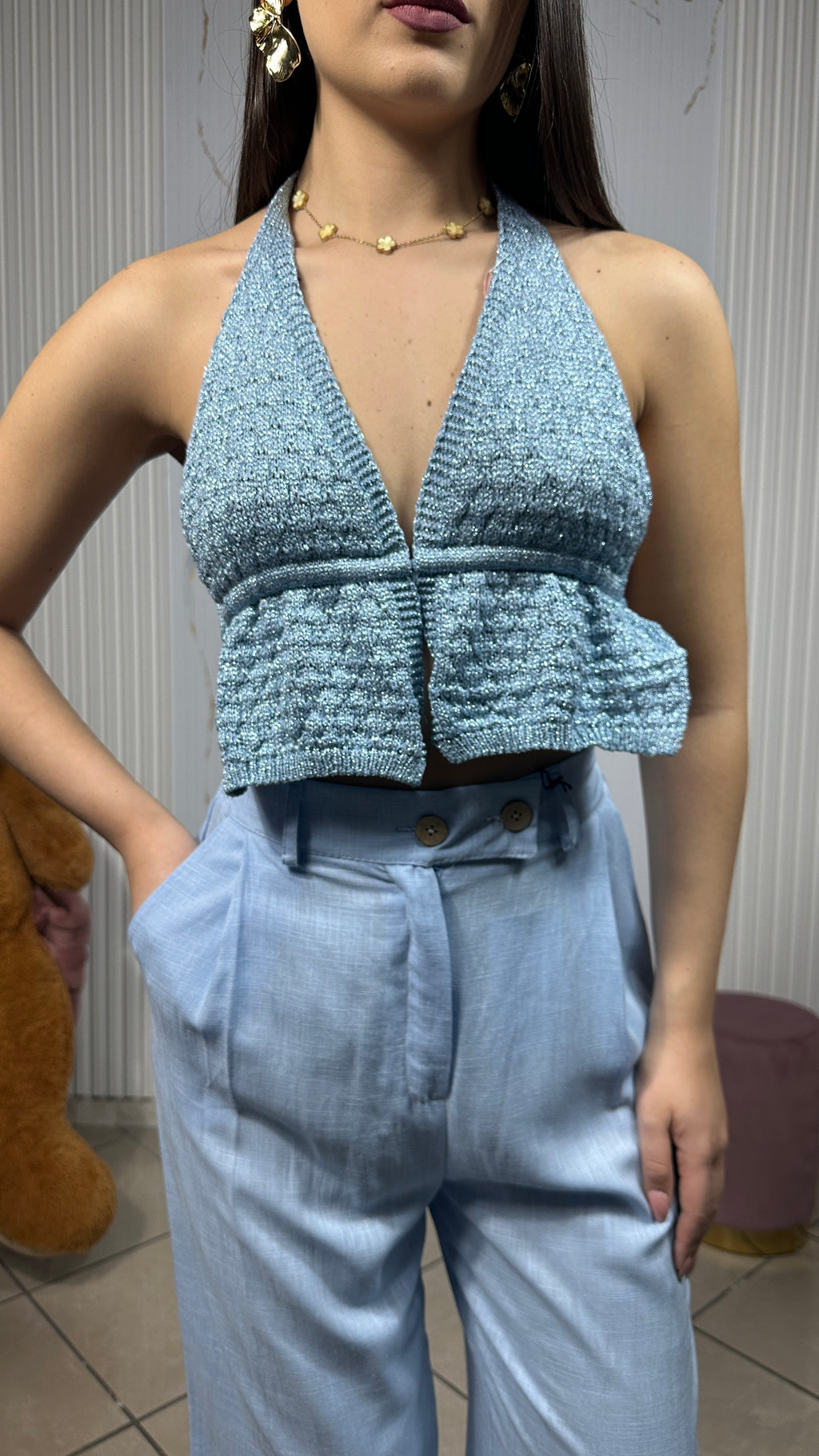 Top Satin Azzurro