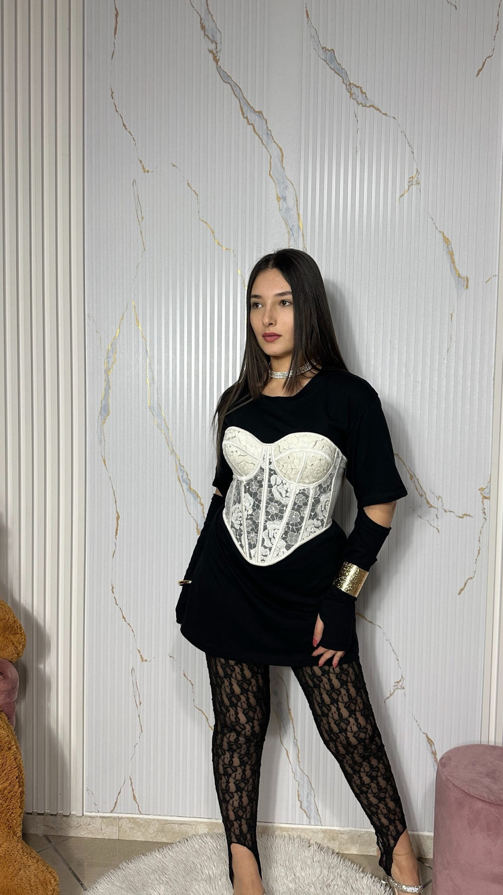 Maxi Shirt Con Manicotti Nero