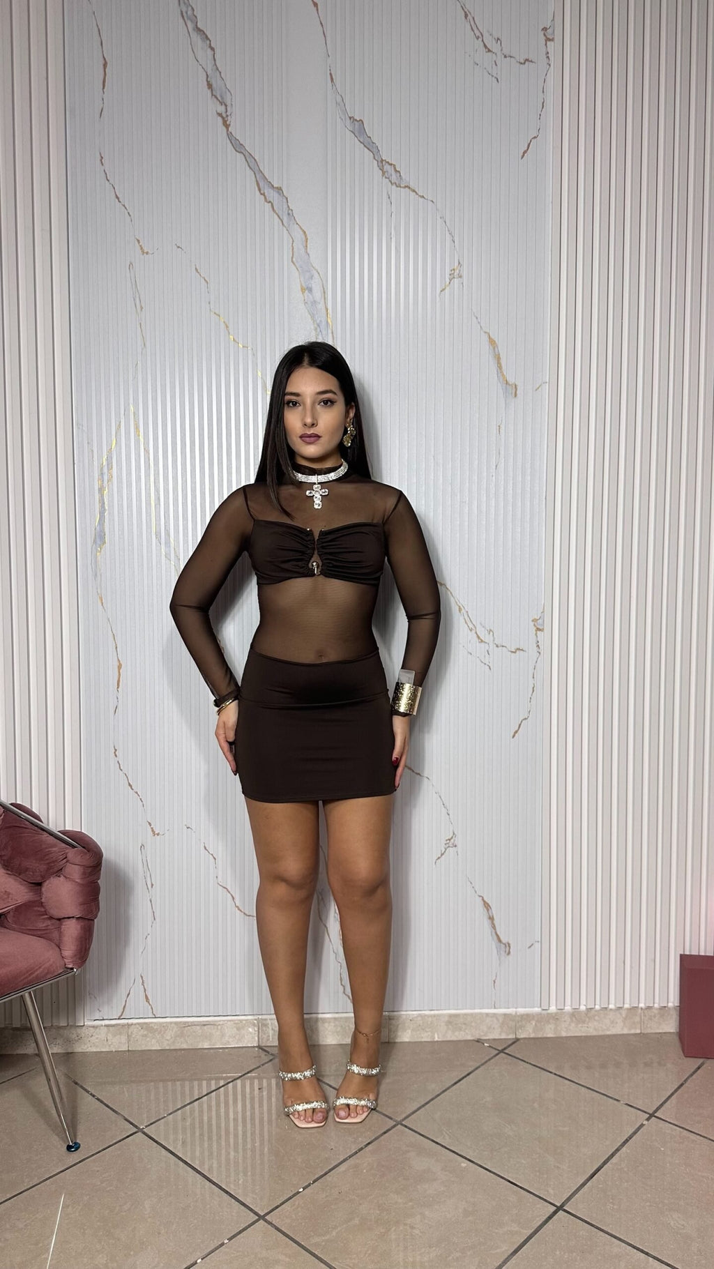 Dress trasp marrone