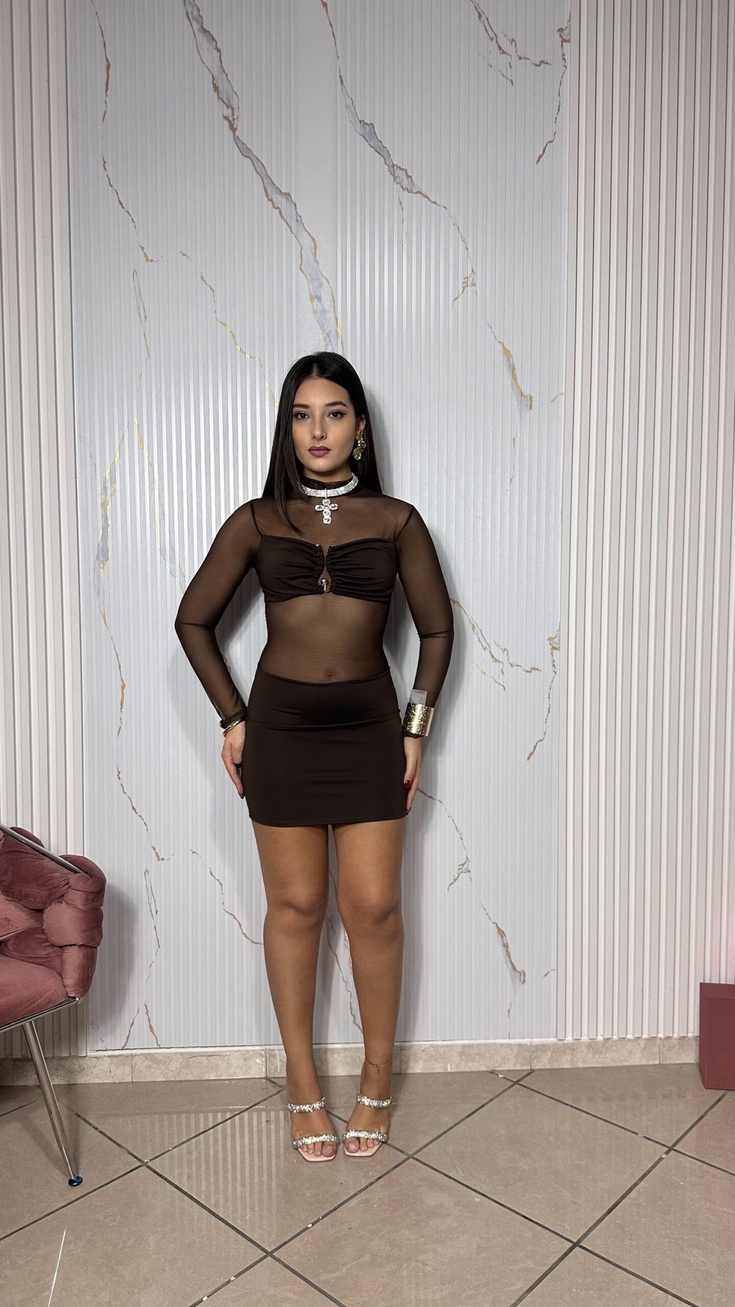 Dress trasp marrone
