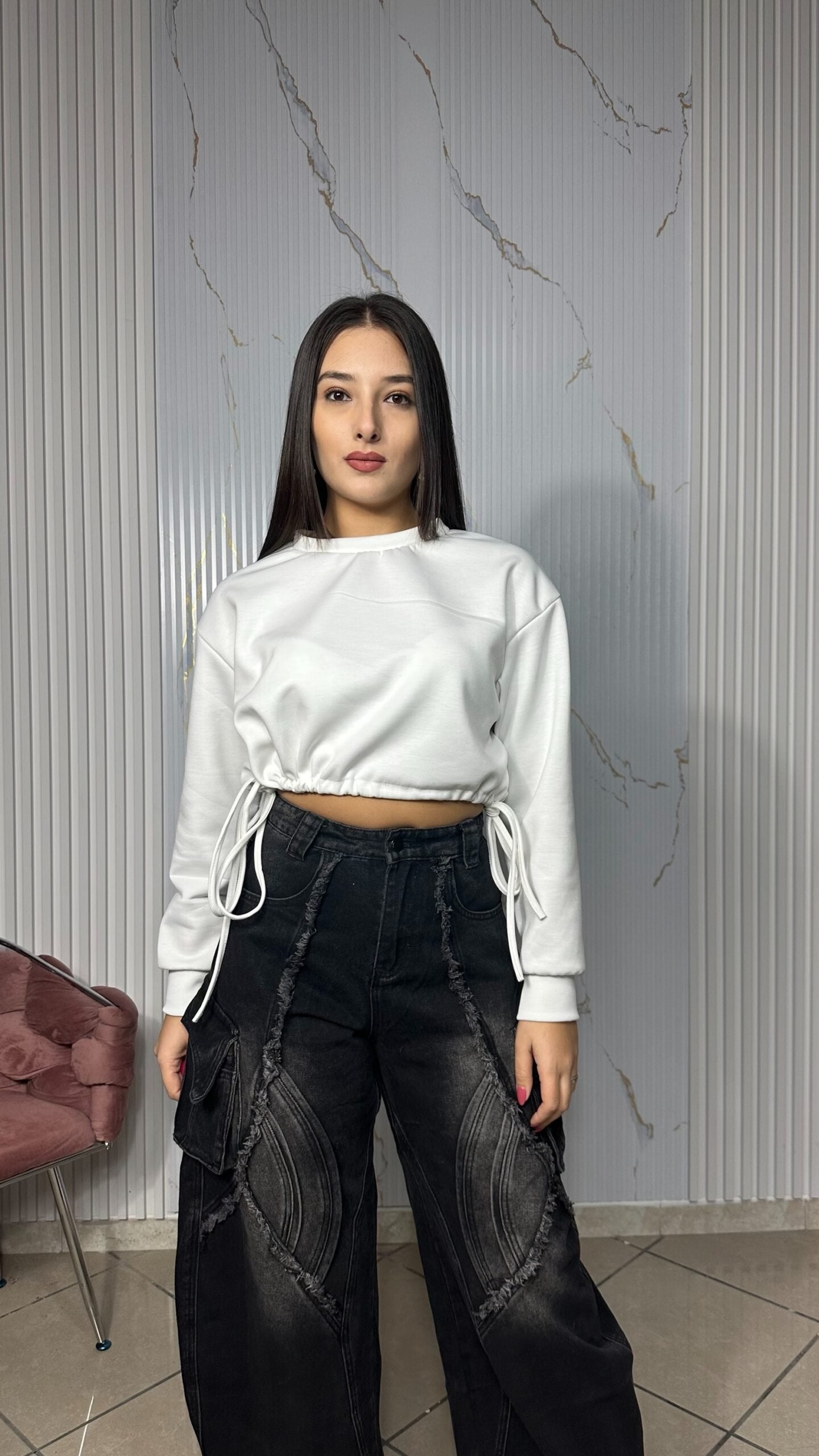 Felpa crop bianca