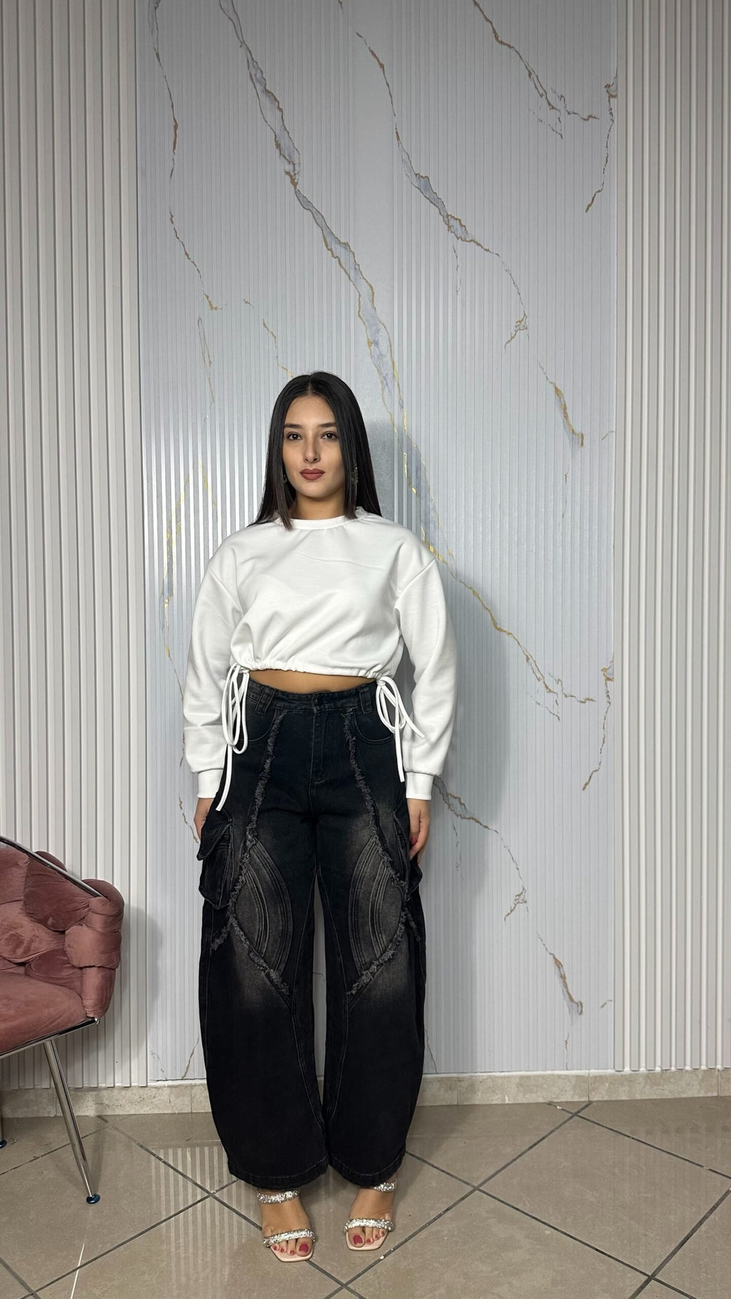 Felpa crop bianca